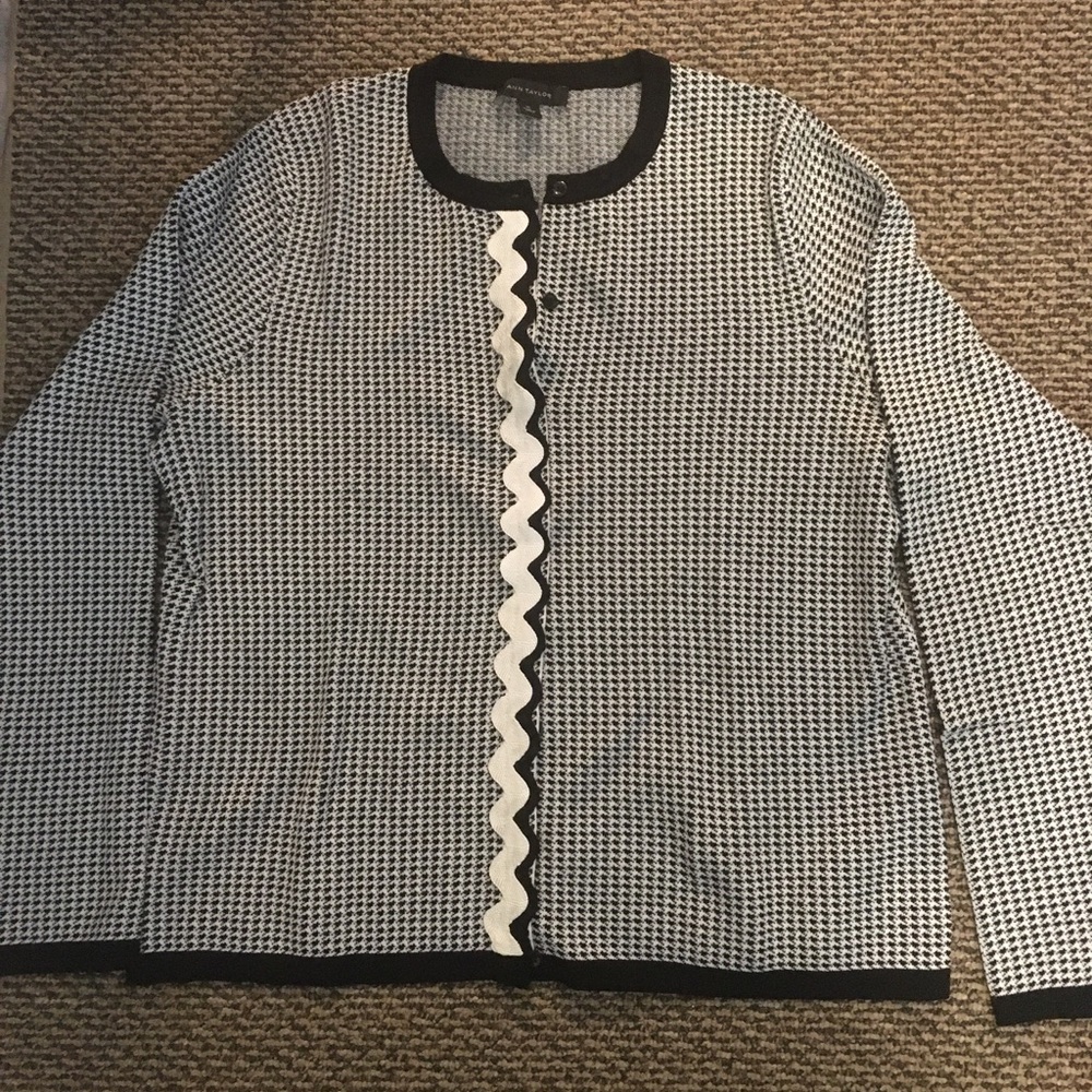 Ann Taylor Black Herringbone Cardigan, XL